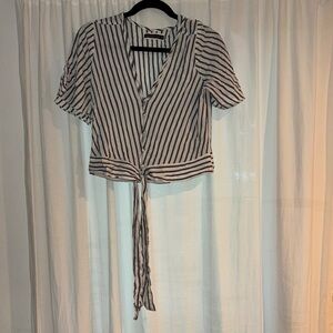 Abercrombie & Fitch Brown and White Wrap Crop Blouse